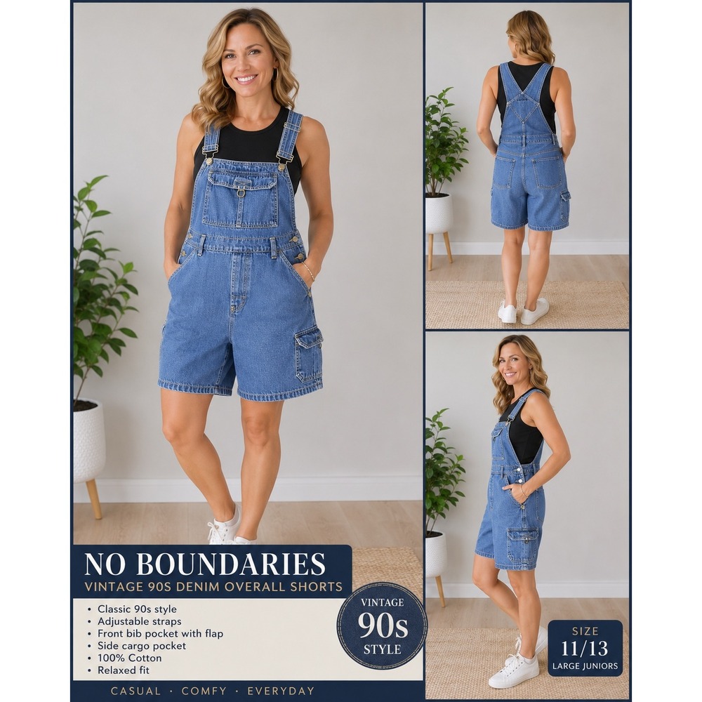 No Boundaries Denim Shortalls Dark Blue Cotton Cargo‎ Overalls 8100141NB L 11/13